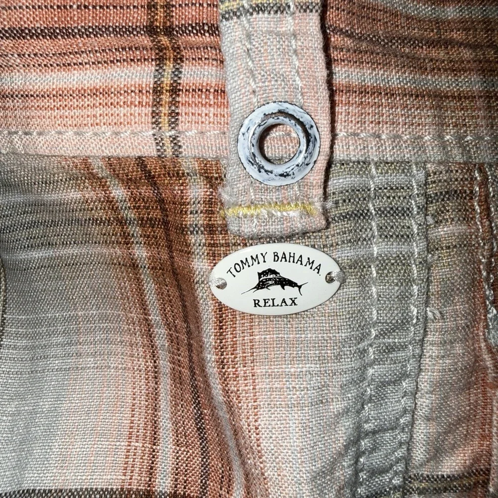 Men's Tommy Bahama Relax Casual Outdoor Linen Shorts Plaid Orange/Tan Size 40